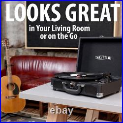 Vintage 3-Speed Bluetooth Suitcase Record Player with Built-in Speakers