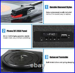 Vintage 3-Speed Bluetooth Vinyl Record Player Turntable with Built-in Stereo Spe