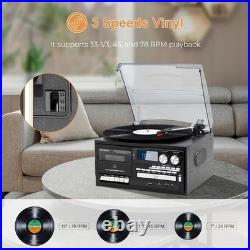 Vintage 9-in-1 Record Player Turntable with Bluetooth, CD, Cassette, USB, SD
