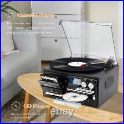 Vintage 9-in-1 Record Player Turntable with Bluetooth, CD, Cassette, USB, SD