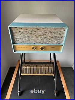 Vintage Admiral Record Player Y 4609 Turntable Phonograph stand MCM Turquoise