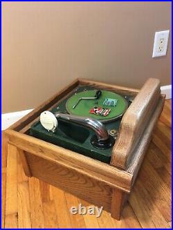 Vintage Antique RESONATOR PHONOGRAPH WIND-UP RECORD PLAYER & OAK CABINETVIDEO