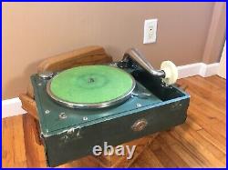 Vintage Antique RESONATOR PHONOGRAPH WIND-UP RECORD PLAYER & OAK CABINETVIDEO