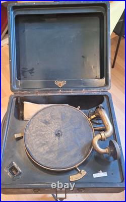 Vintage Antique Victrola Suitcase Record Player Hand Crank Portable Phonograph