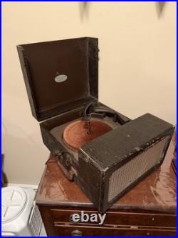 Vintage Arthur Ansley Portable Phonograph Record Player Crocodile Leather Case