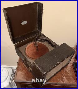 Vintage Arthur Ansley Portable Phonograph Record Player Crocodile Leather Case