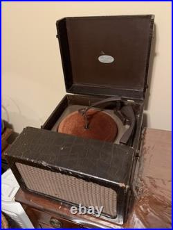 Vintage Arthur Ansley Portable Phonograph Record Player Crocodile Leather Case