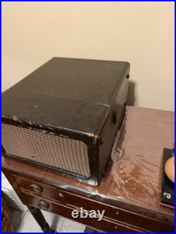 Vintage Arthur Ansley Portable Phonograph Record Player Crocodile Leather Case