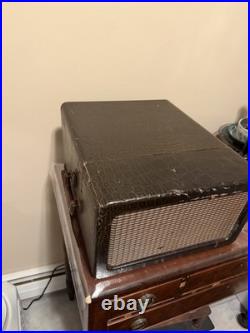 Vintage Arthur Ansley Portable Phonograph Record Player Crocodile Leather Case