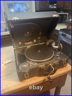 Vintage Birch Model 30 Phonograph Record Player Hand Crank, Working
