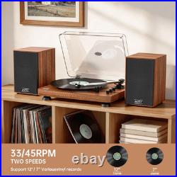 Vintage Bluetooth Turntable with Bookshelf Speakers & Premium Sound Quality