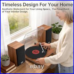 Vintage Bluetooth Turntable with Bookshelf Speakers & Premium Sound Quality