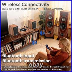 Vintage Bluetooth Turntable with Bookshelf Speakers & Premium Sound Quality