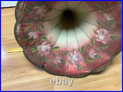 Vintage Edison Phonograph Record Player Horn 11 Panel Red Hand Painted Flowers