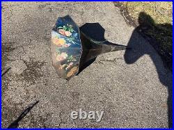Vintage Edison standard cylinder Phonograph Record Player Horn Painted Flowers
