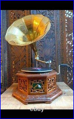 Vintage Gramophone Antique Working Gramophone Player Phonograph Vinyl Recorder