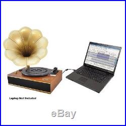 Vintage Horn Phonograph Turntable Vinyl Record Player 2 Speed Audio Stereo USB