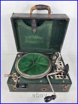 Vintage Pollyanna Green Silver Phonograph Record Player Swiss Made (TESTED)
