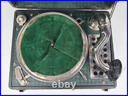 Vintage Pollyanna Green Silver Phonograph Record Player Swiss Made (TESTED)