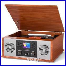 Vintage Retro Record Player 6-in-1 Stereo System Bluetooth FM Radio CD Cassette