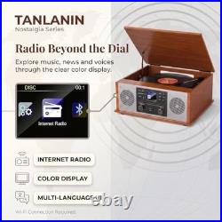 Vintage Retro Record Player 6-in-1 Stereo System Bluetooth FM Radio CD Cassette