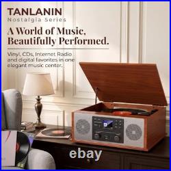 Vintage Retro Record Player 6-in-1 Stereo System Bluetooth FM Radio CD Cassette