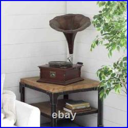 Vintage Style Brown Gramophone Brass & Wood Phonograph Retro Record Player