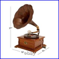 Vintage Style Brown Gramophone Brass & Wood Phonograph Retro Record Player