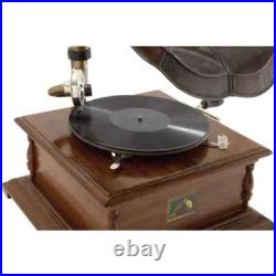 Vintage Style Brown Gramophone Brass & Wood Phonograph Retro Record Player
