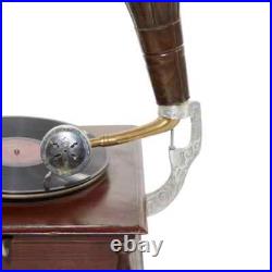 Vintage Style Brown Gramophone Brass & Wood Phonograph Retro Record Player