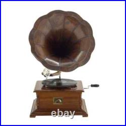 Vintage Style Brown Gramophone Brass & Wood Phonograph Retro Record Player