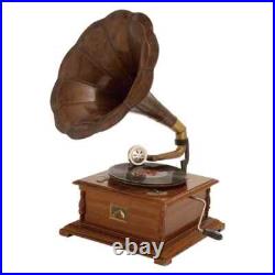 Vintage Style Brown Gramophone Brass & Wood Phonograph Retro Record Player