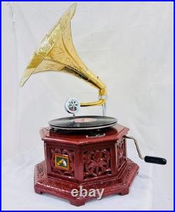 Vintage Style Handmade Gramophone Phonograph Record Player Working Wind-Up Home