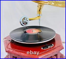 Vintage Style Handmade Gramophone Phonograph Record Player Working Wind-Up Home