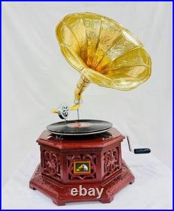 Vintage Style Handmade Gramophone Phonograph Record Player Working Wind-Up Home