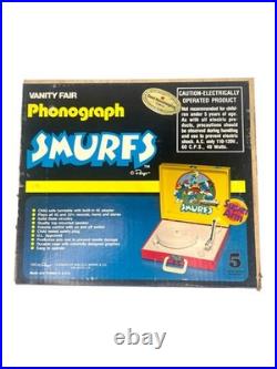 Vintage Vanity Fair Rare Collectible 1982 Smurfs Record Player Phonograph Works
