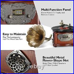 Vintage Vinyl Record Player with Built-in Speakers Copper Horn Design Portable Vintage Vinyl Record Player with Built-in Speakers Copper Horn Design Portable