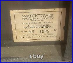 Vintage Watchtower Portable Wind Up Phonograph Record Player VERTICAL UPRIGHT