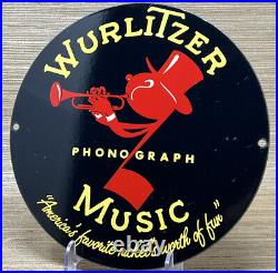 Vintage Wurlitzer Phonograph Porcelain Sign Record Player Gramophone Jukebox