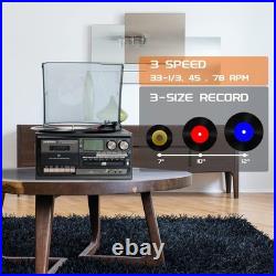 Vinyl Record Player 9-in-1 Bluetooth Turntable CD Cassette Player FM/AM Radio
