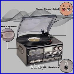 Vinyl Record Player 9-in-1 Bluetooth Turntable CD Cassette Player FM/AM Radio