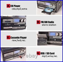 Vinyl Record Player 9-in-1 Bluetooth Turntable CD Cassette Player FM/AM Radio