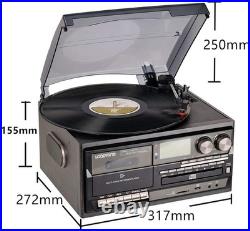 Vinyl Record Player 9-in-1 Bluetooth Turntable CD Cassette Player FM/AM Radio