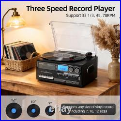 Vinyl Record Player Built-In Speakers 10 in 1 Vintage Turntable with CD Cassette