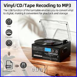Vinyl Record Player Built-In Speakers 10 in 1 Vintage Turntable with CD Cassette