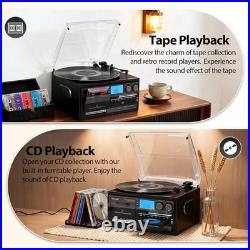 Vinyl Record Player Built-In Speakers 10 in 1 Vintage Turntable with CD Cassette