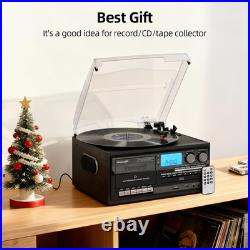 Vinyl Record Player Built-In Speakers 10 in 1 Vintage Turntable with CD Cassette