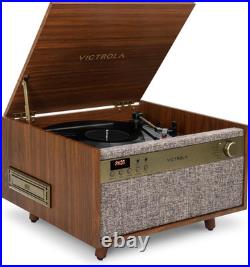 Vinyl Record Player Music Center Turntable CD Cassette Bluetooth Speakers
