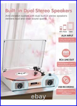 Vinyl Record Player Vintage Wireless Bluetooth Record Player With Stereo Speakers