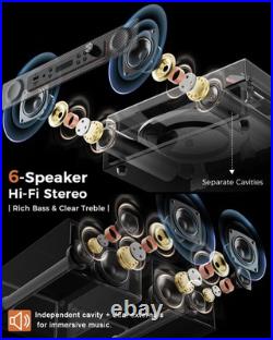 Vinyl Record Player with 4+2 External Stereo Speakers, Black (6 Speakers)